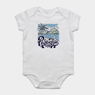 Beach Tropical Paradise Surfing Mountains Palm Tree Landscape Design Baby Bodysuit